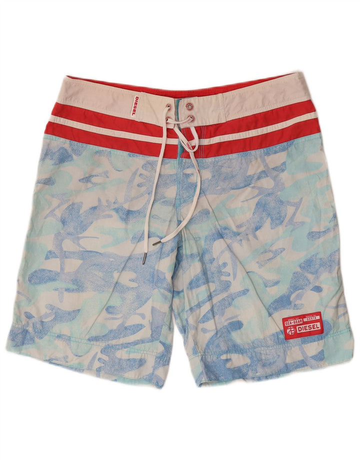 Pantaloncini da bagno da uomo Diesel in cotone mimetico blu medio