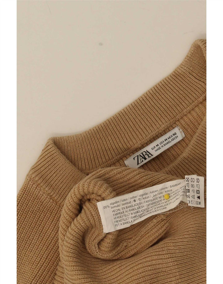 Maglione maglione girocollo da uomo Zara in cotone beige medio
