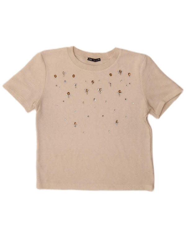 T-shirt Zara da donna Top UK 12 beige medio
