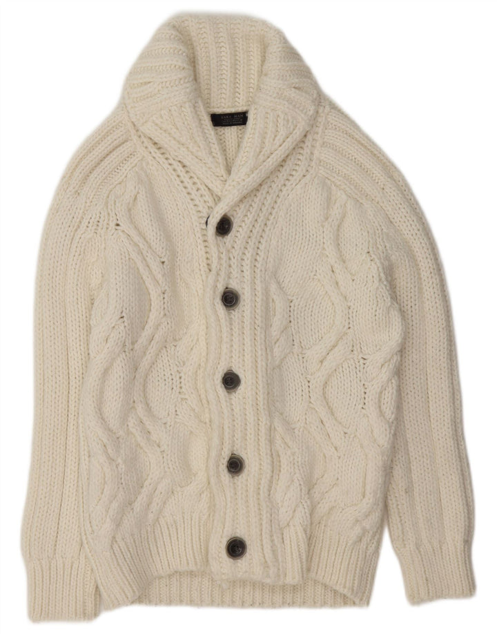 Maglione cardigan da uomo Zara in lana bianca media