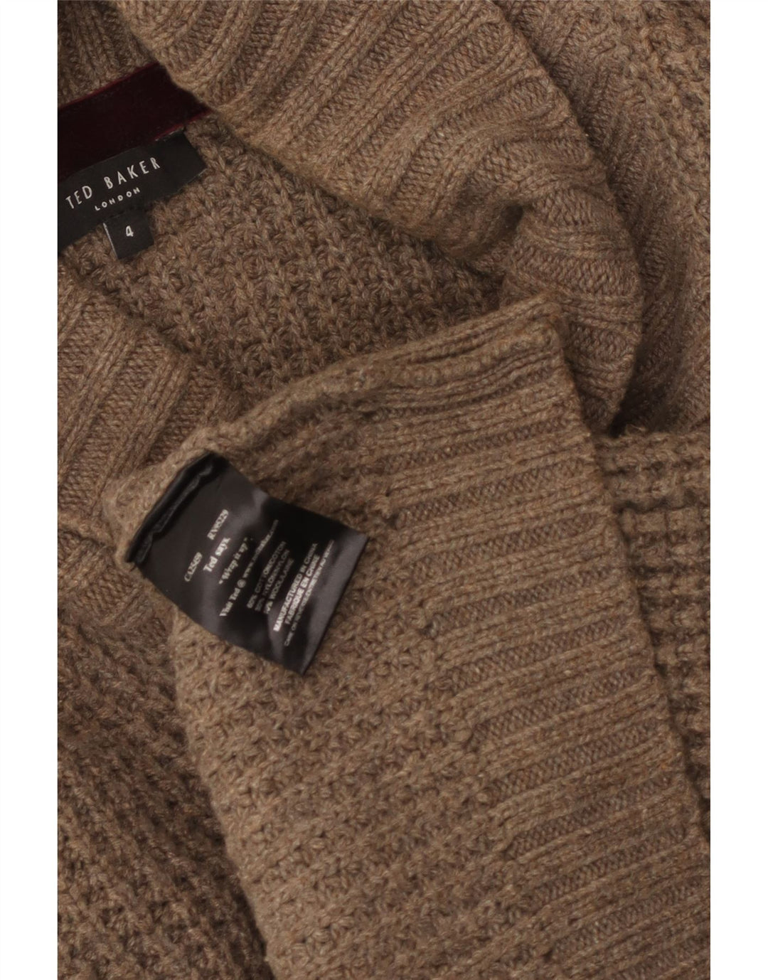 Maglione cardigan doppio petto da uomo Ted Baker taglia 4 cotone marrone medio