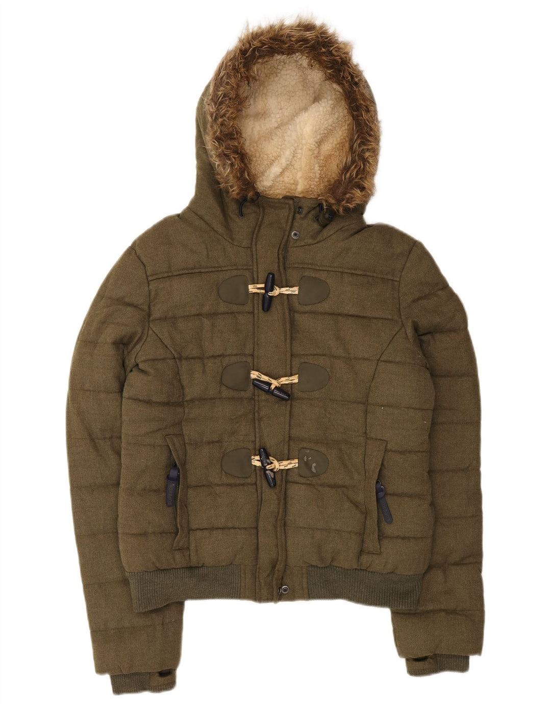 Giacca imbottita da donna con cappuccio Superdry UK 14 Medium Khaki Winter