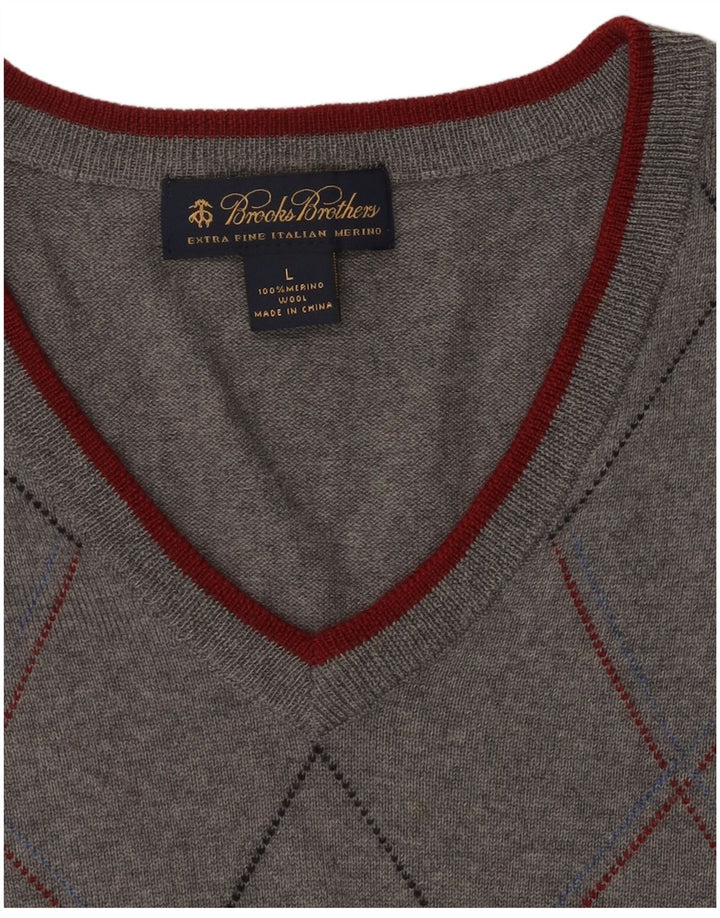 BROOKS BROTHERS Maglione da uomo con scollo a V grande grigio a rombi/diamante
