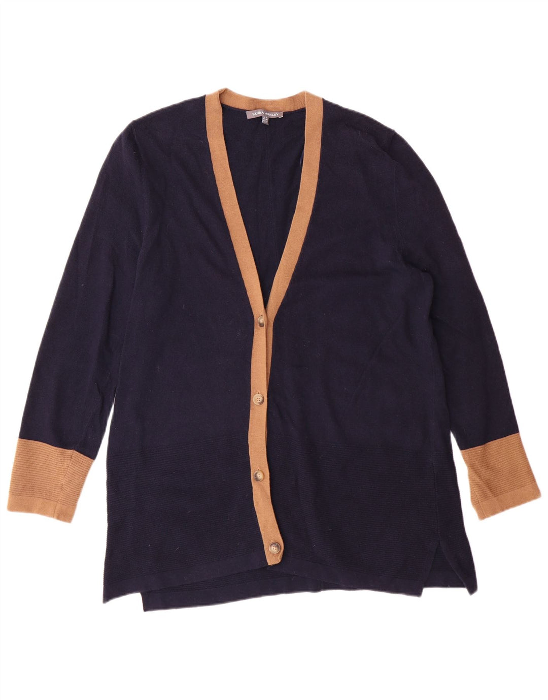 Maglione cardigan da donna Laura Ashley UK 14 grande cotone blu navy
