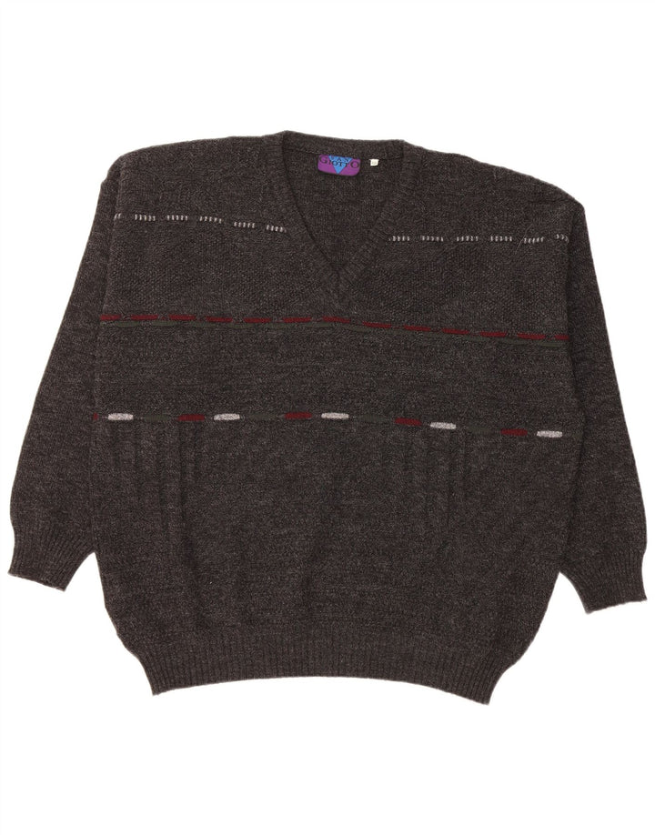 Maglione da uomo con scollo a V VINTAGE IT 56 XL Acrilico grigio