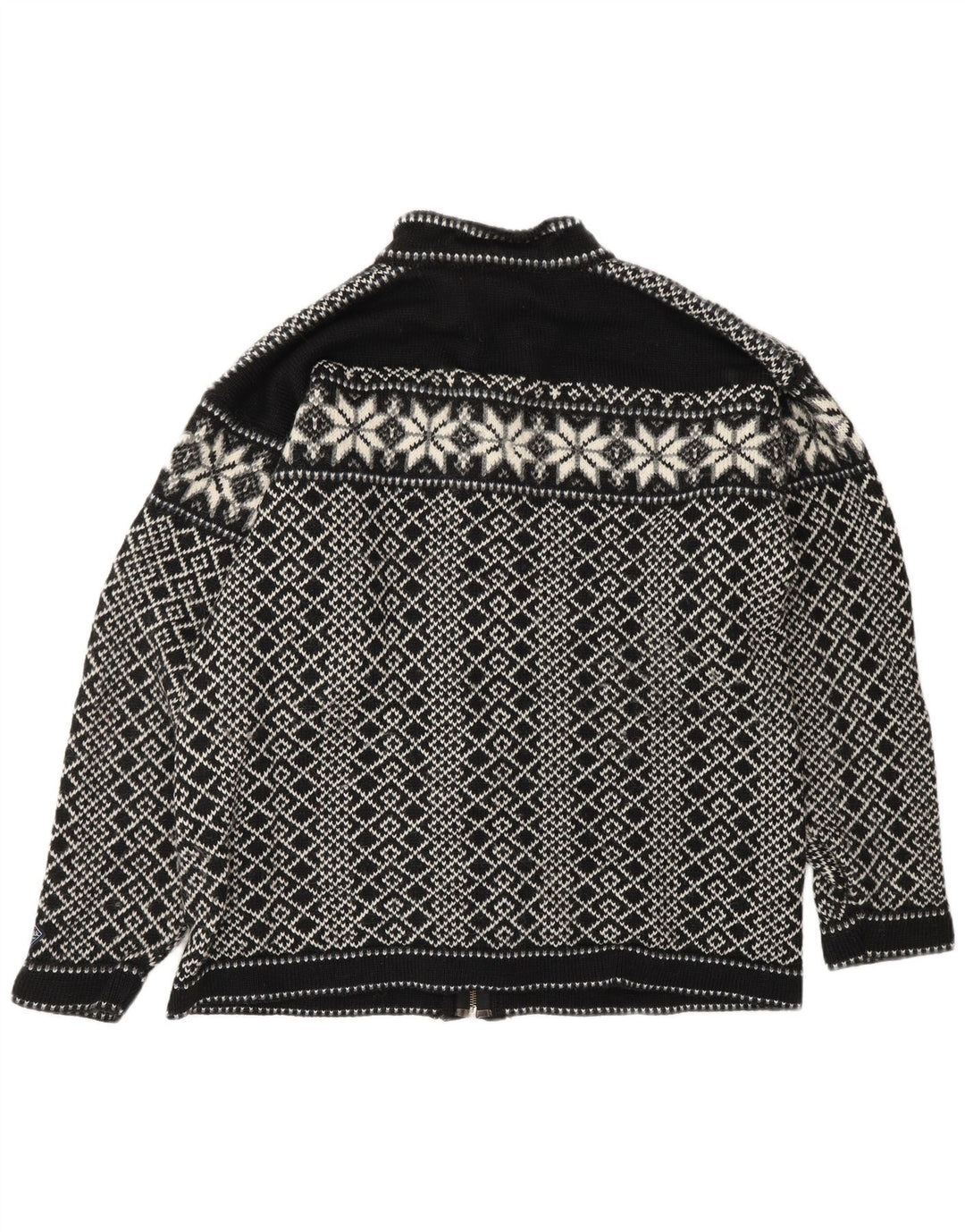 Maglione cardigan da uomo VINTAGE grande Fair Isle nero