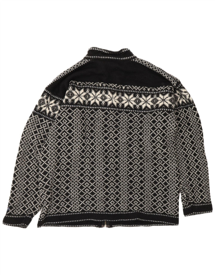 Maglione cardigan da uomo VINTAGE grande Fair Isle nero