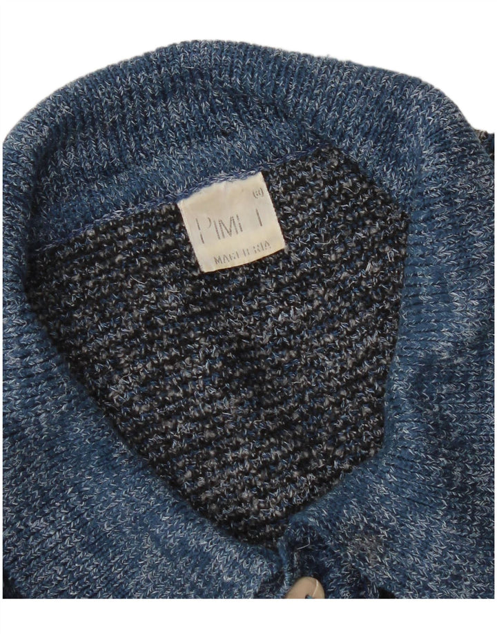 Maglione vintage da uomo con collo polo blu medio geometrico