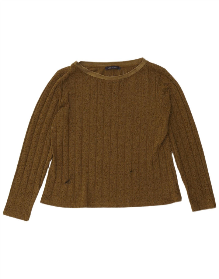 Marks & Spencer Top da donna a maniche lunghe UK 12 Poliestere kaki medio