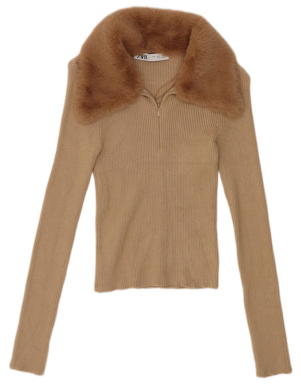 Top corto da donna Zara a maniche lunghe UK 8 Small Beige