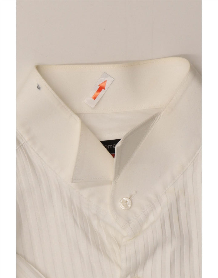 PIERRE CARDIN Camicia formale da uomo taglia 16 grande cotone gessato bianco