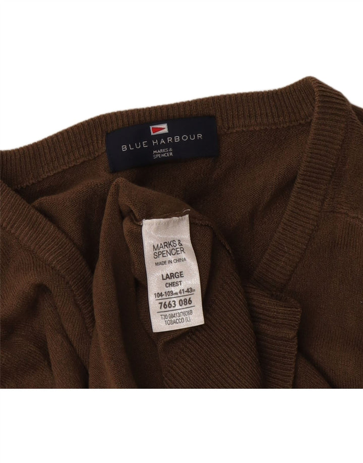 Marks & Spencer Maglione da uomo con scollo a V blu Harbour Grande acrilico marrone