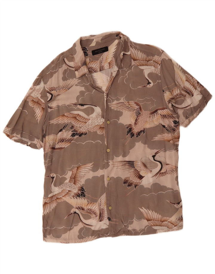 Camicia a maniche corte da uomo All Saints, grigio medio, stampa animalier in viscosa