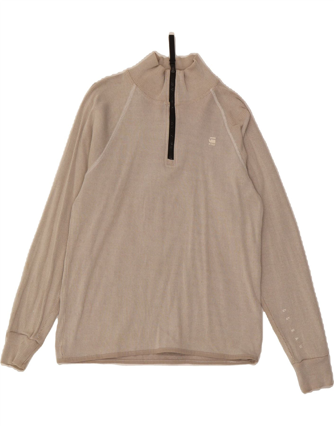 G-STAR Womens Zip Neck Top Long Sleeve UK 12 Medium Beige Cotton Vintage G-Star and Second-Hand G-Star from Messina Hembry 