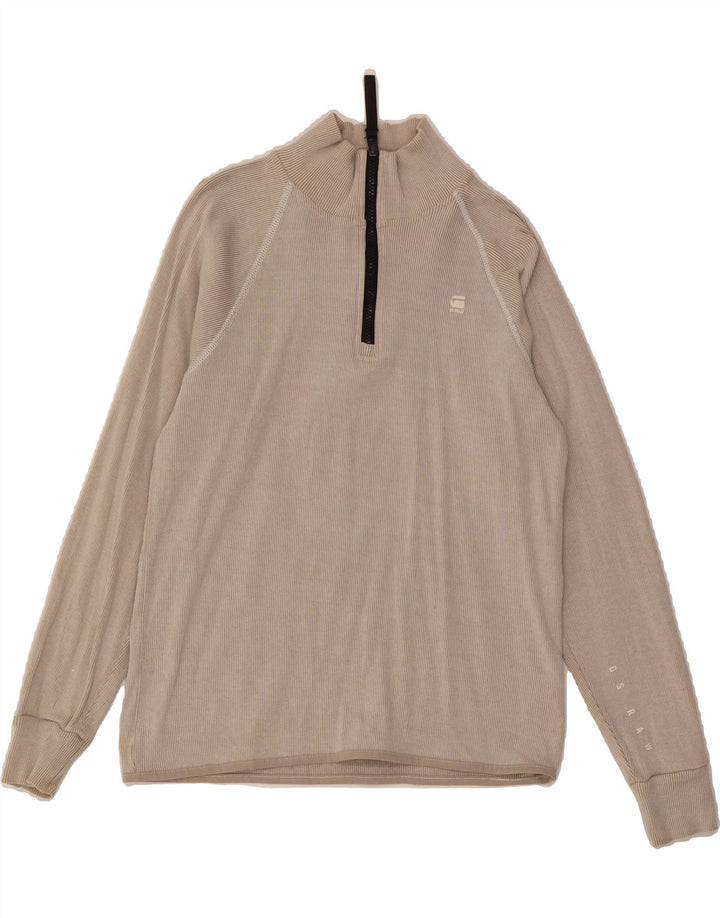 G-STAR Womens Zip Neck Top Long Sleeve UK 12 Medium Beige Cotton Vintage G-Star and Second-Hand G-Star from Messina Hembry 