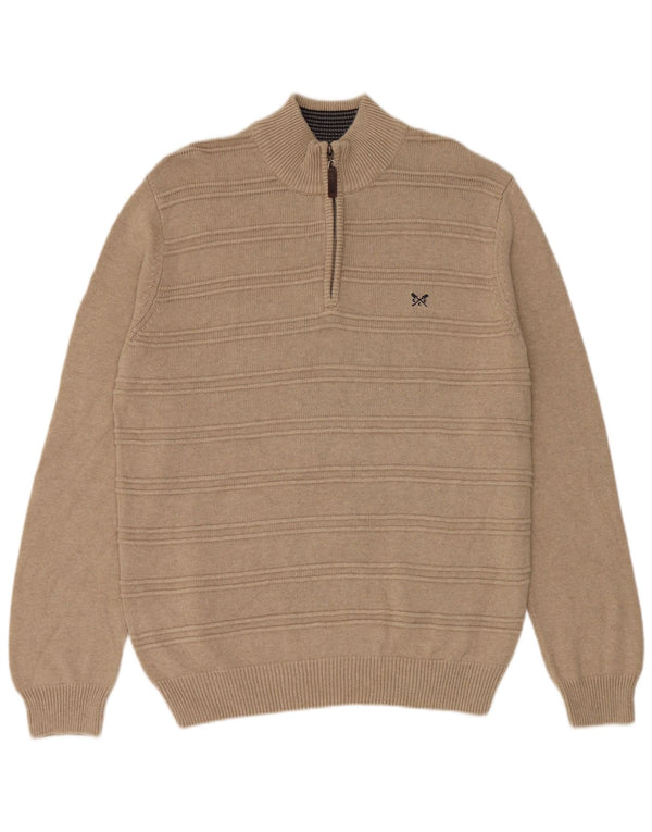 Crew Clothing Maglione da uomo con vestibilità regolare e collo con zip, in cotone beige medio