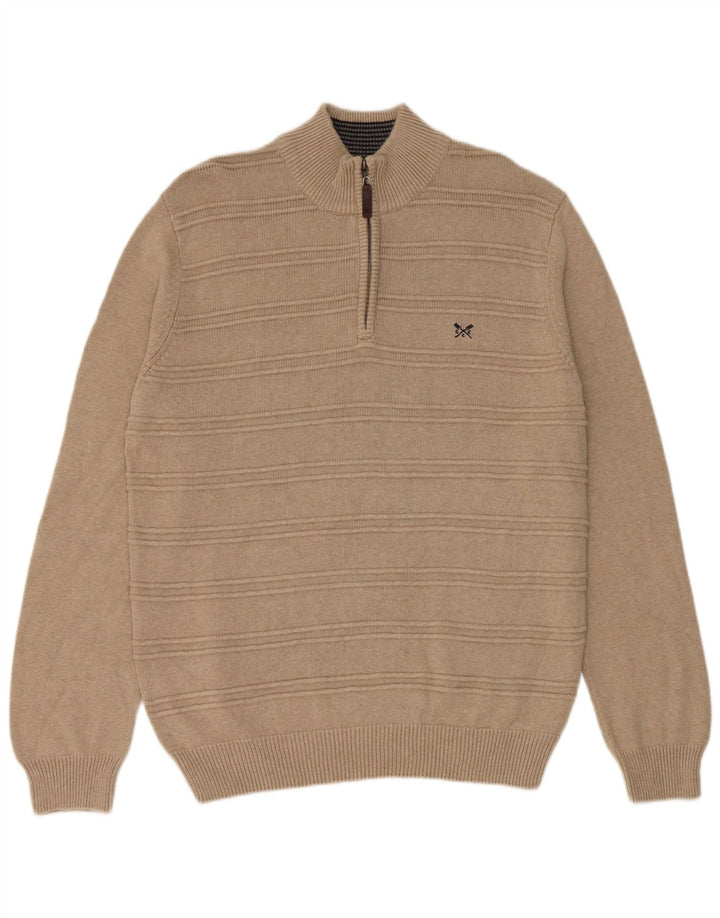 Crew Clothing Maglione da uomo con vestibilità regolare e collo con zip, in cotone beige medio