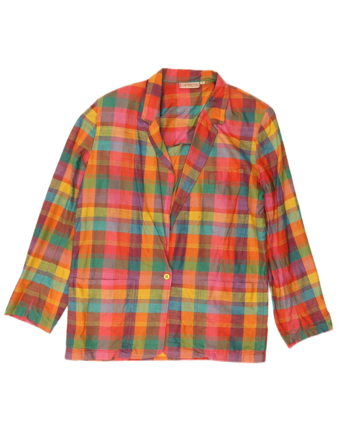 Giacca blazer da donna a 1 bottone Express UK 10 piccolo quadretto multicolore