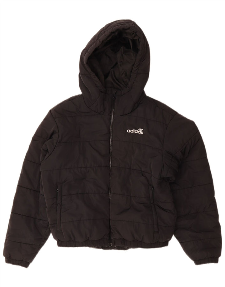 Giacca imbottita con cappuccio grafica oversize da donna Adidas UK 10 piccola nera