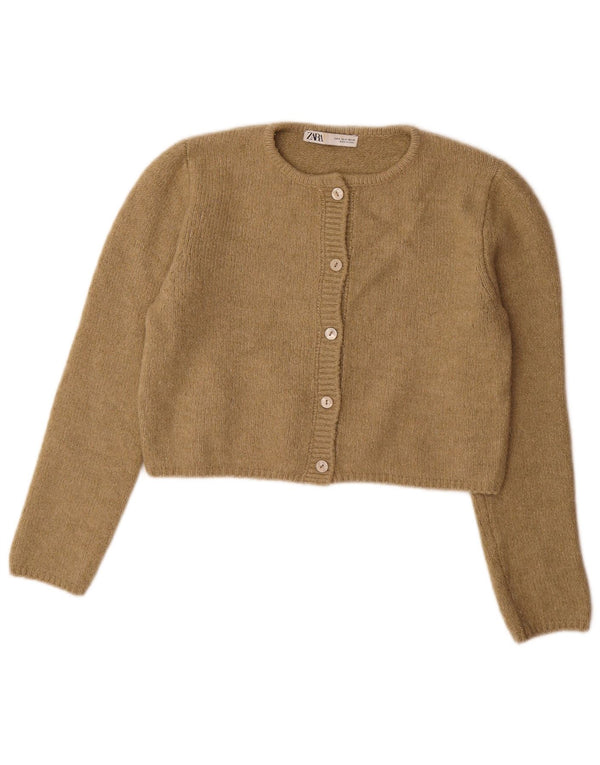 Maglione cardigan corto da donna Zara UK 10 piccolo acrilico kaki