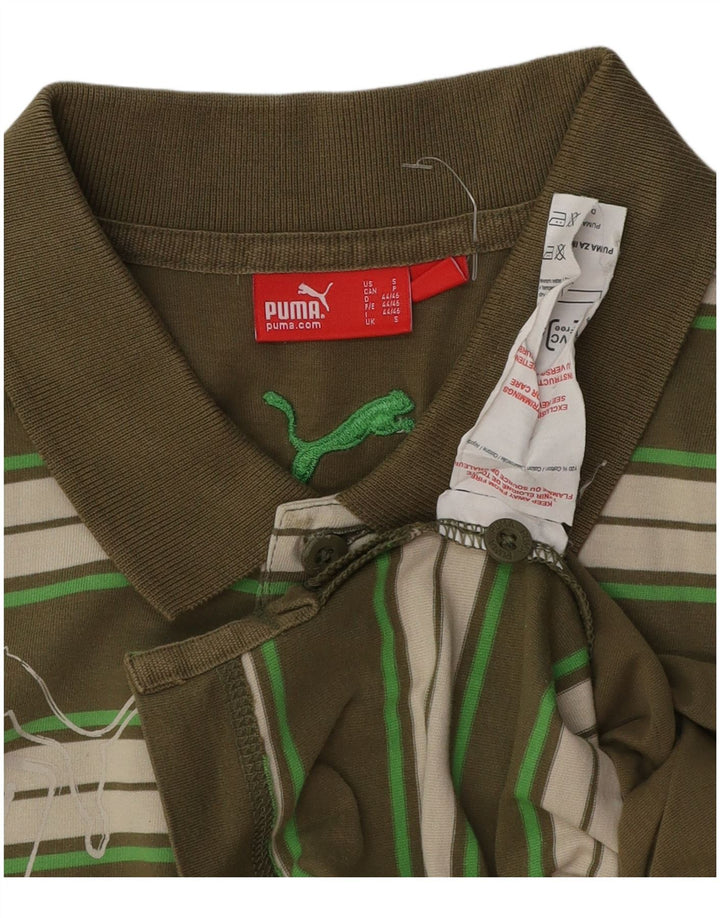 Polo grafica da uomo Puma piccola in cotone a righe kaki