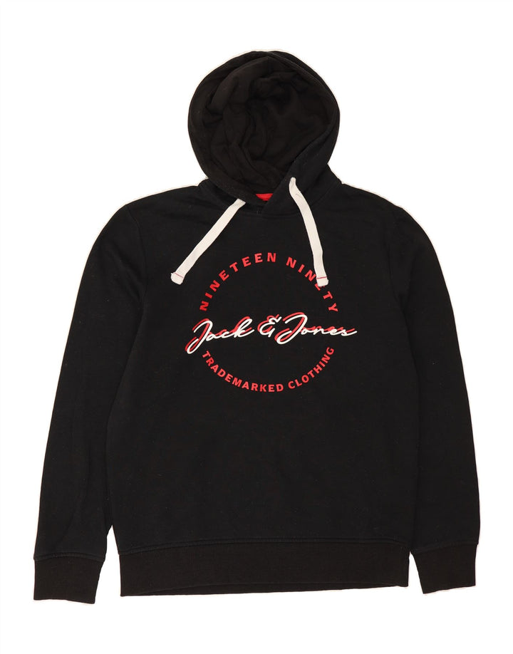 JACK & JONES Mens Graphic Hoodie Jumper Medium Black Cotton Vintage Jack & Jones and Second-Hand Jack & Jones from Messina Hembry 