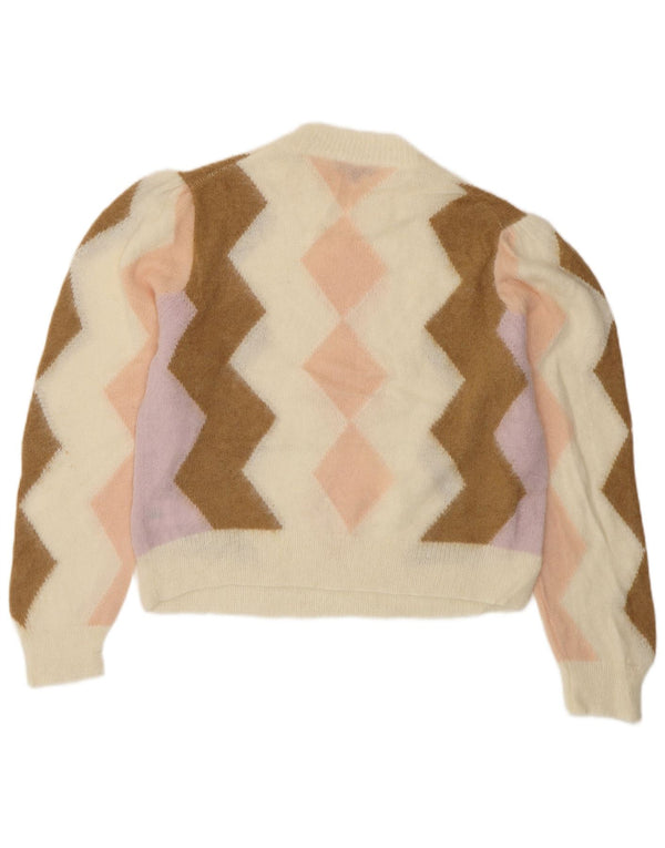 J. CREW Maglione corto girocollo da donna UK 10 piccolo bianco sporco