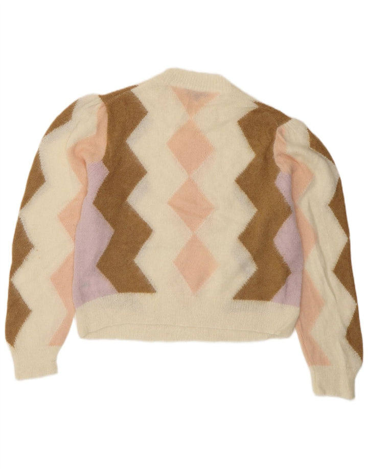 J. CREW Maglione corto girocollo da donna UK 10 piccolo bianco sporco