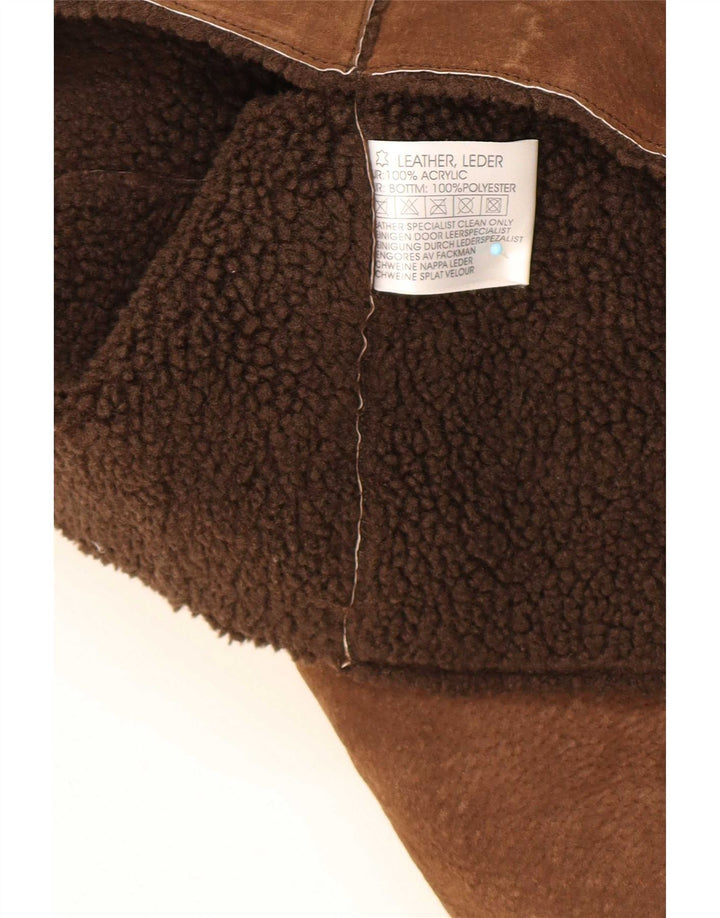 Gilet Sherpa scamosciato da donna Modern Classics UK 14 grande in pelle marrone