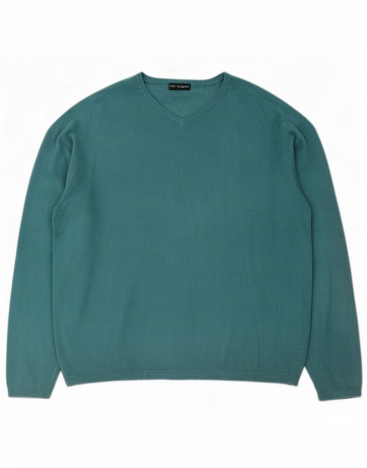 Maglione maglione con scollo a V da uomo Marks & Spencer XL verde acrilico