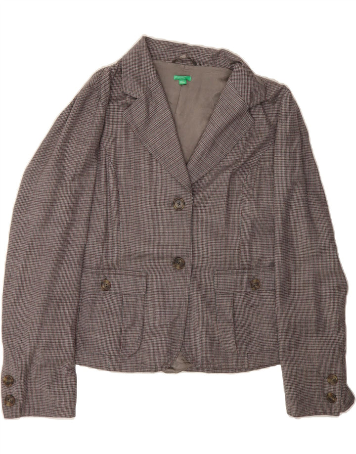 BENETTON Womens 2 Button Blazer Jacket UK 14 Medium Grey Houndstooth Vintage Benetton and Second-Hand Benetton from Messina Hembry 