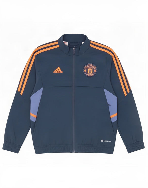 Giacca superiore della tuta da ginnastica Adidas da ragazzo del Manchester United 9-10 anni, blu navy
