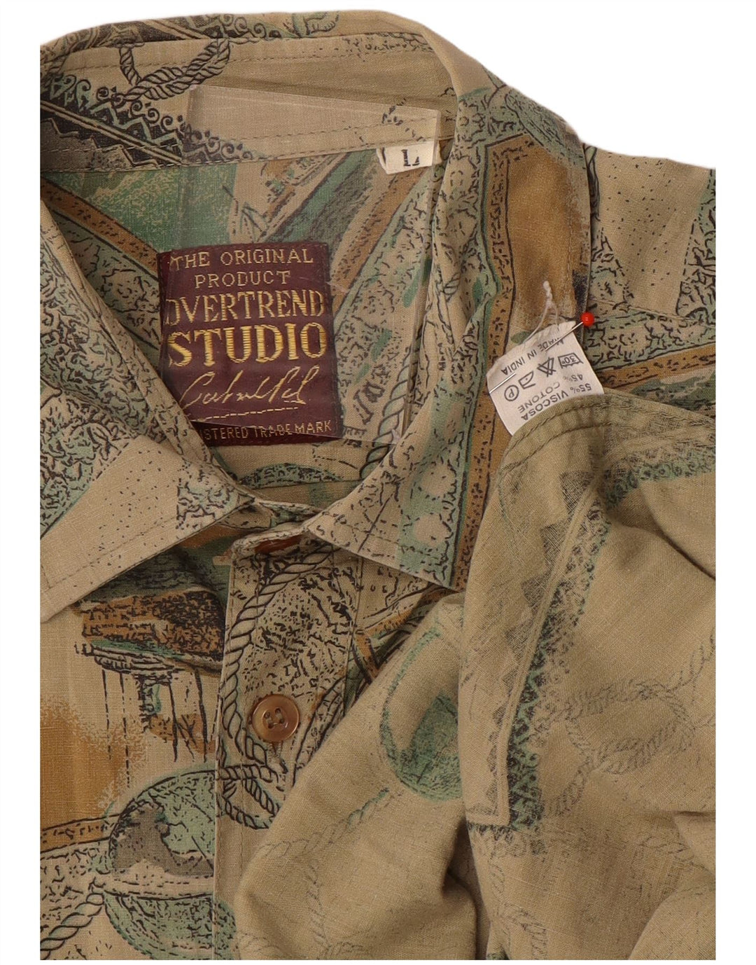 Studio Camicia a maniche corte grafica da uomo in viscosa patchwork beige grande