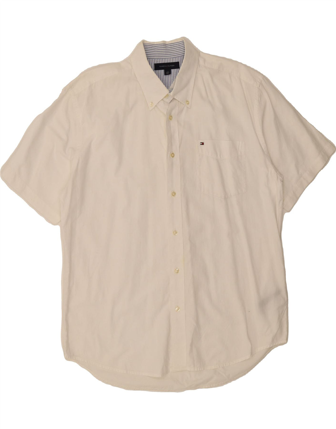 TOMMY HILFIGER Mens Short Sleeve Shirt Large White Cotton Vintage Tommy Hilfiger and Second-Hand Tommy Hilfiger from Messina Hembry 