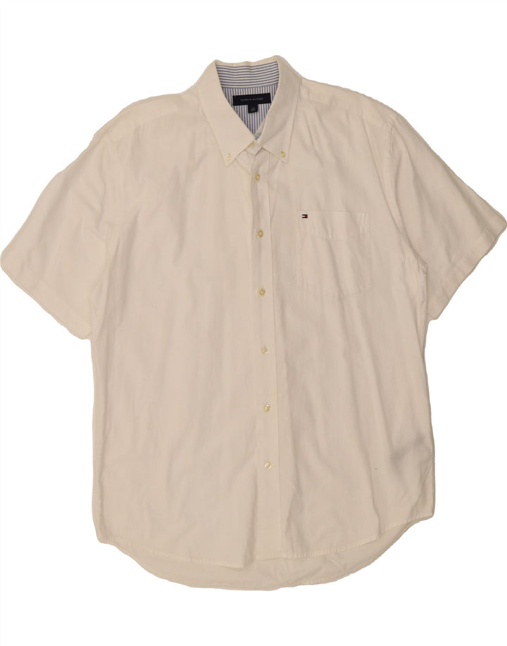 TOMMY HILFIGER Mens Short Sleeve Shirt Large White Cotton Vintage Tommy Hilfiger and Second-Hand Tommy Hilfiger from Messina Hembry 