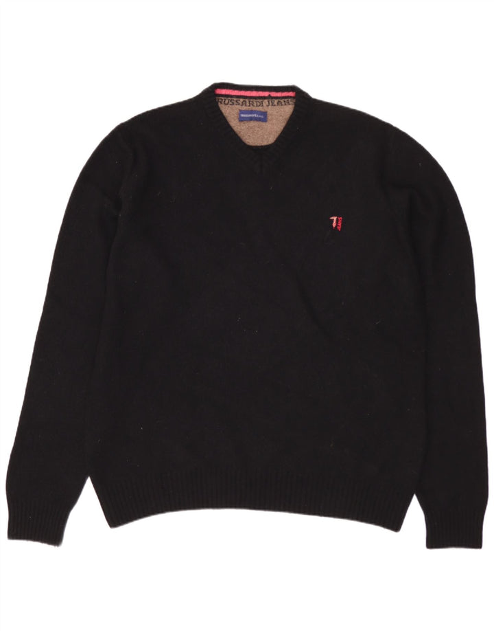 TRUSSARDI JEANS Maglione Uomo Scollo a V Large Nero in Lana