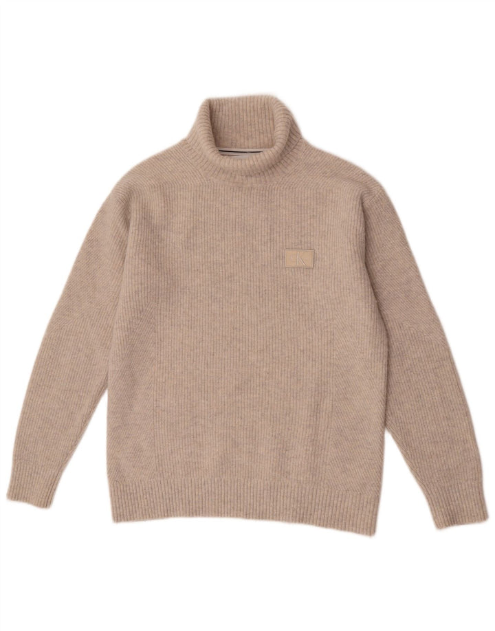 Calvin Klein Jeans Maglione da uomo con collo alto in lana beige medio