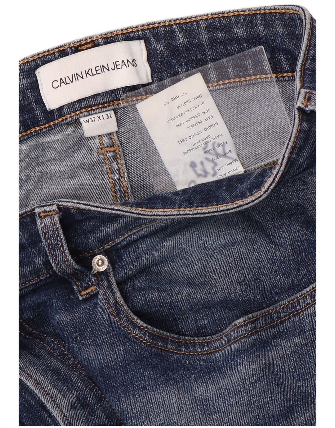 Jeans slim da uomo Calvin Klein W32 L32 cotone blu