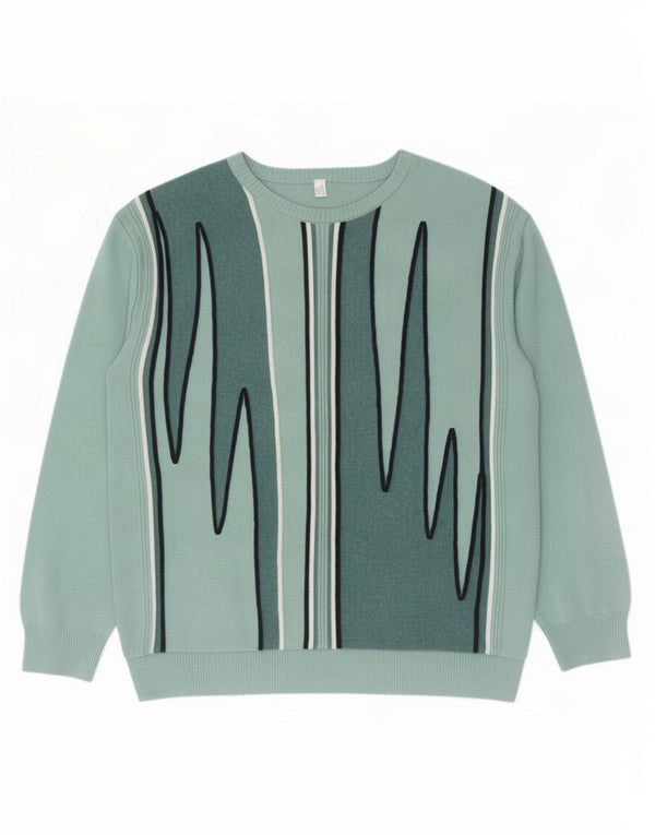 Maglione vintage da uomo con scollo a barca, grande cotone color block verde