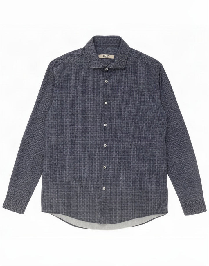 Liu Jo Camicia da uomo media in cotone a quadri blu navy