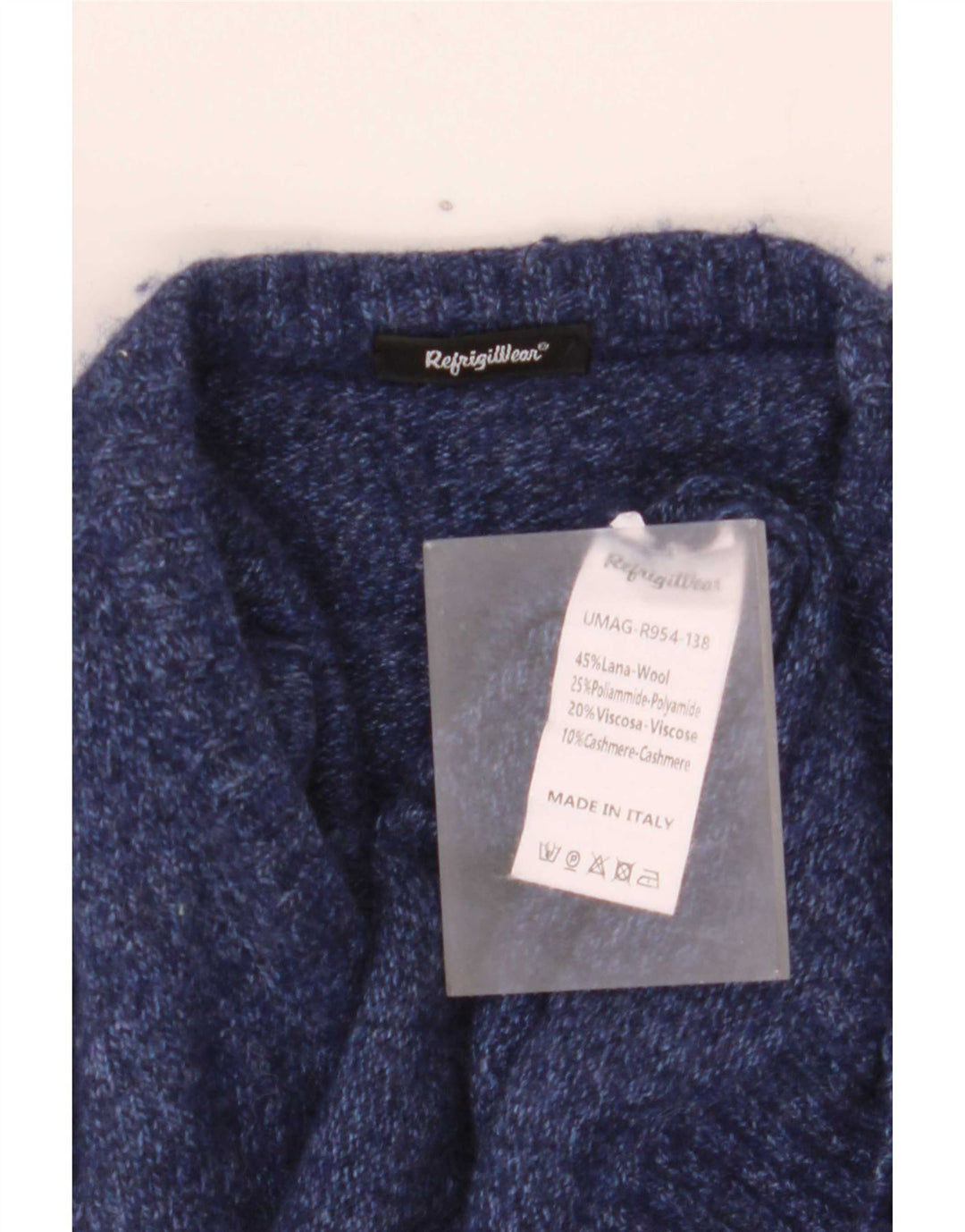 Refrigiwear Maglione girocollo da uomo in lana medio blu navy