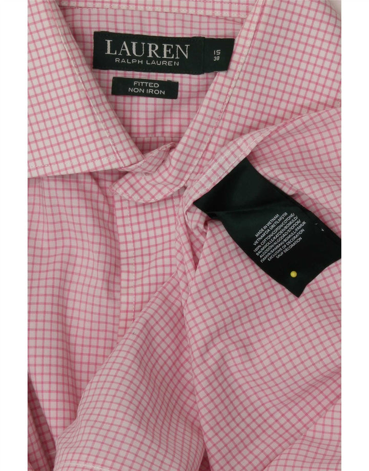 Camicia aderente da uomo Ralph Lauren taglia 15 38 cotone a quadri rosa medio