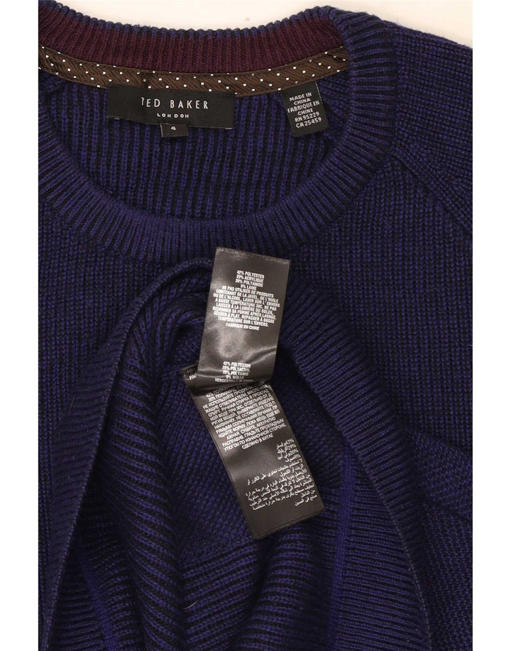 Maglione maglione girocollo da uomo Ted Baker taglia 4 grande poliestere blu navy