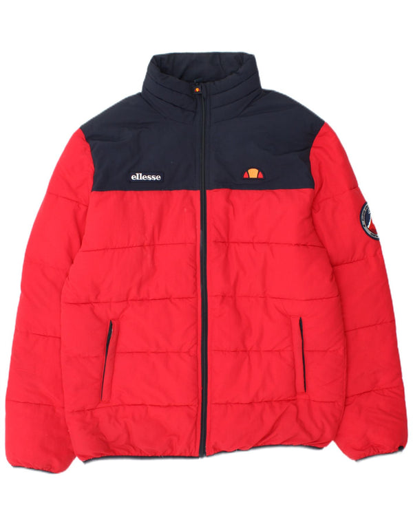 ELLESSE Giacca imbottita da uomo UK 40 Large Rosso Colorblock Poliammide