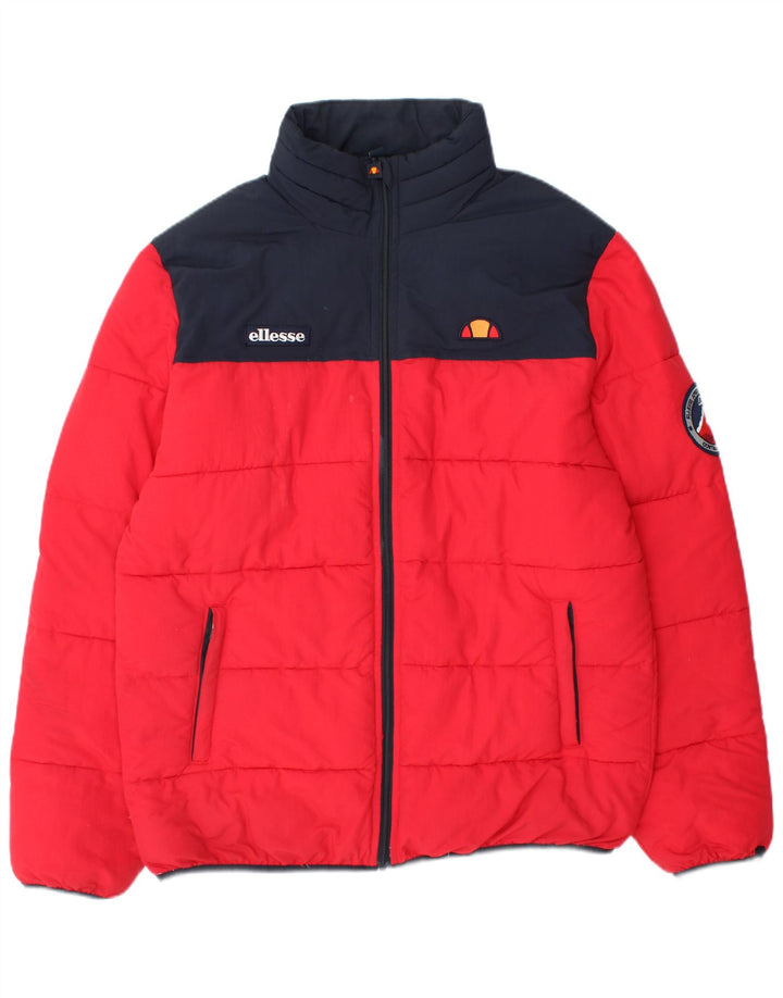 ELLESSE Giacca imbottita da uomo UK 40 Large Rosso Colorblock Poliammide