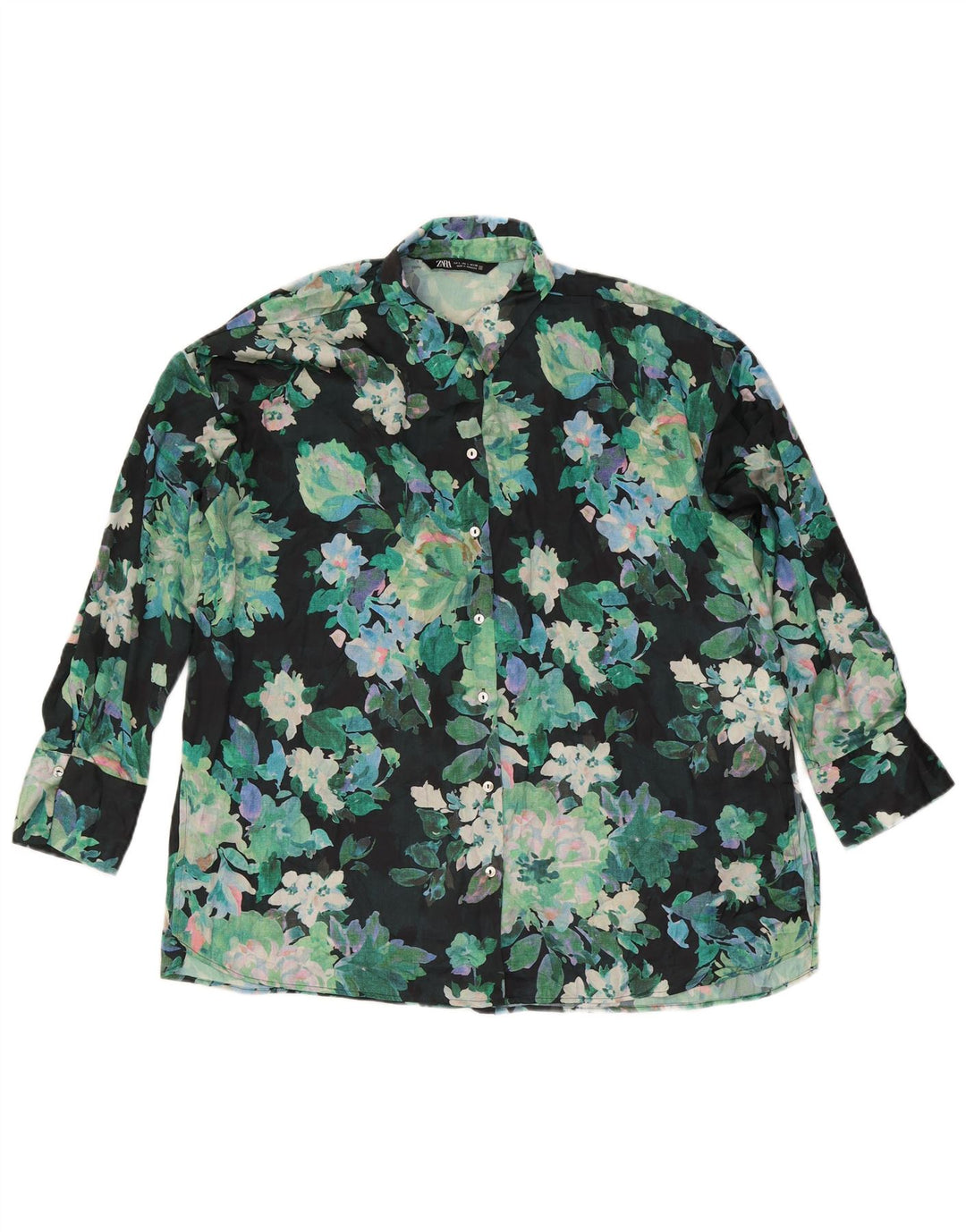 Camicetta oversize da donna Zara UK 16 Poliestere floreale verde grande