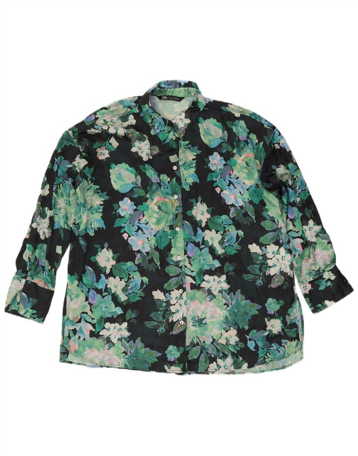 Camicetta oversize da donna Zara UK 16 Poliestere floreale verde grande