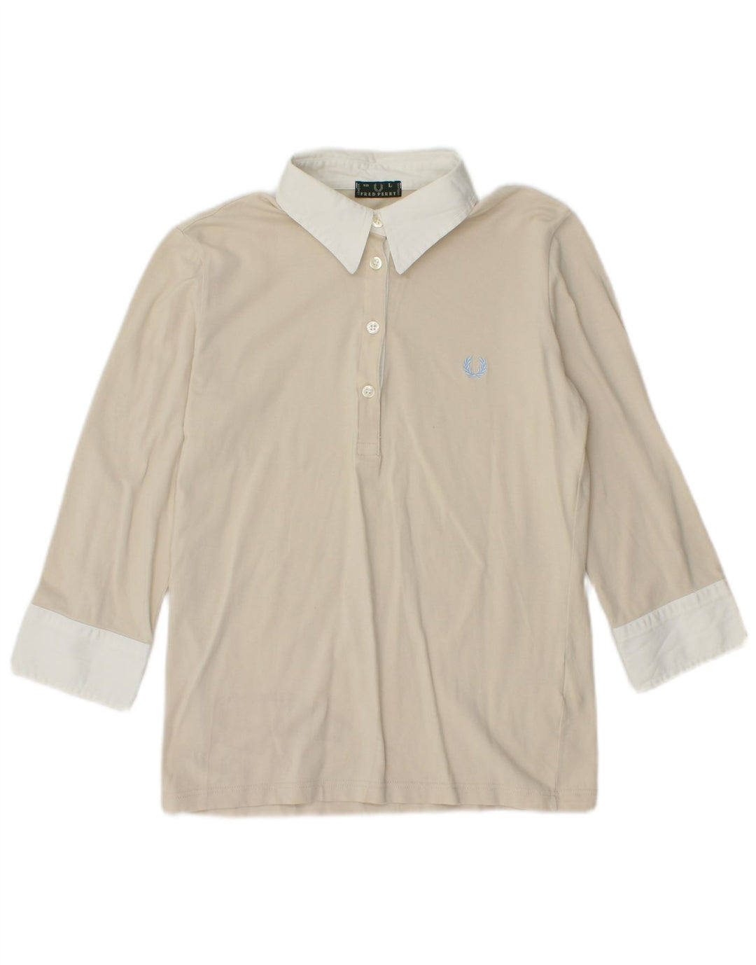 FRED PERRY Camicia pullover da donna con maniche a 3/4 UK 14 Large Beige Colourblock