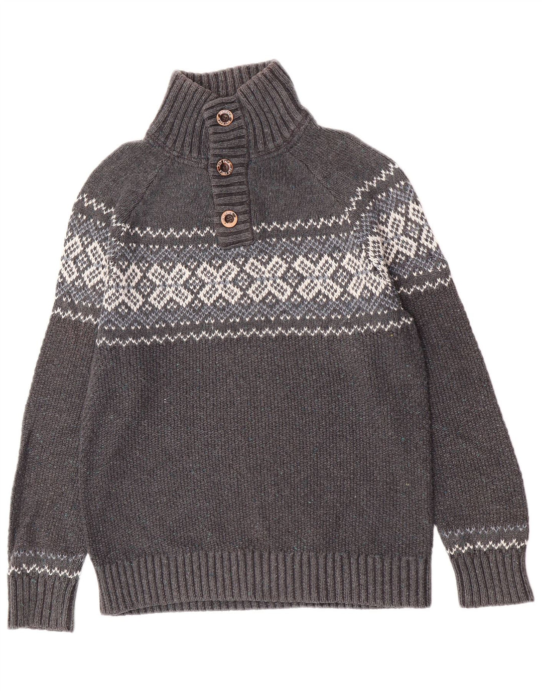 Maglione da uomo con collo abbottonato Fat Face, grigio medio, classico Fair Isle