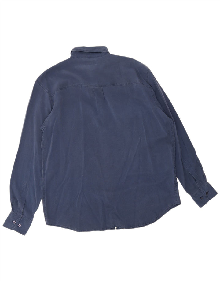 Camicia vintage da uomo in seta blu navy media